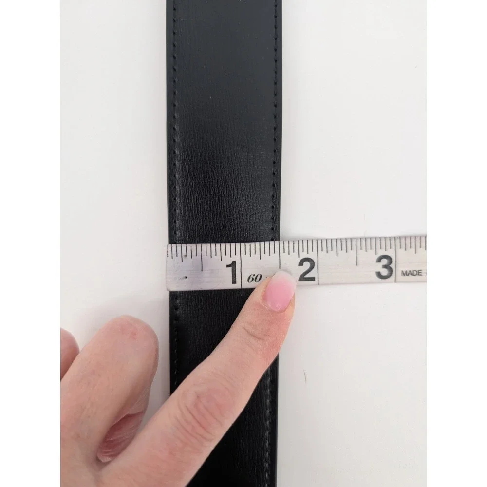 Mens Black Smooth Leather Workwear Utility Dress Belt Wide Matte Buckle 44-46‎